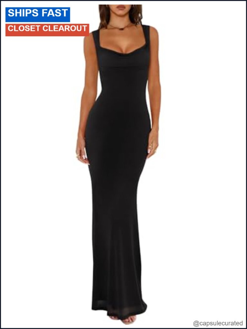 Mesh Sleeveless Cowl Neck Bodycon Maxi Dress Double Lined